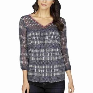 Lucky Brand Boho Mixed Print Blouse Size M